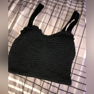 Black waffle crop tank top